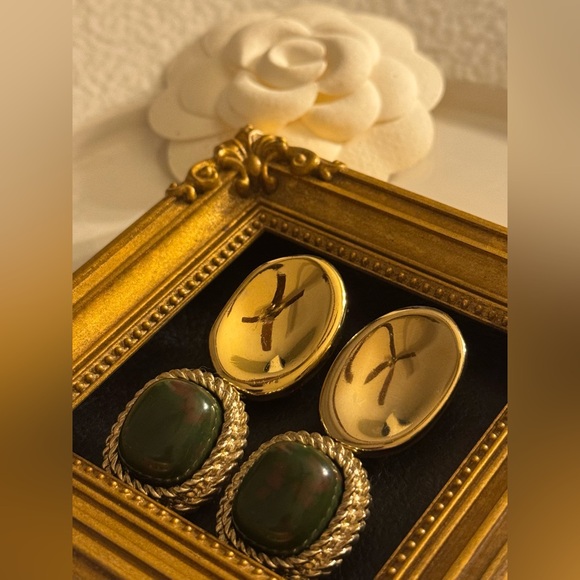 Anne Klein/Sarah Cov Modern Gold and Green Earring Bundle - Picture 1 of 16